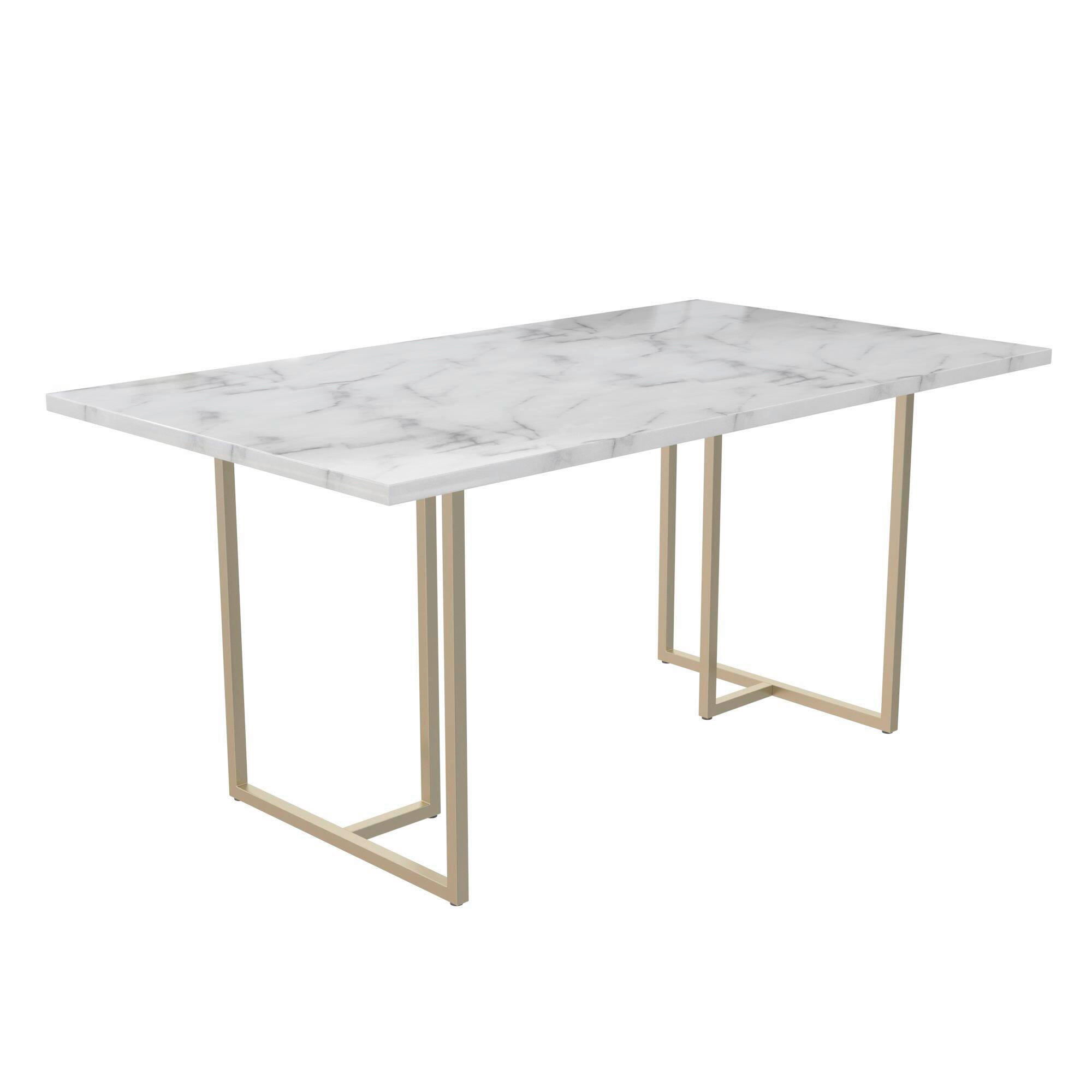 ESSTISCH 160/75/90 cm Nachbildung  Metall, Holzwerkstoff gastro- und objekttauglich rechteckig Weiß  - Goldfarben/Weiß, Design, Holzwerkstoff/Metall (160/75/90cm) - MID.YOU