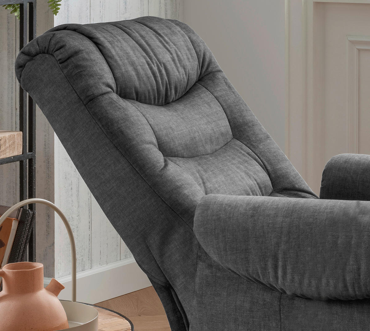 FERNSEHSESSEL in Velours Dunkelgrau  - Dunkelgrau/Schwarz, Design, Kunststoff/Textil (78/107/93cm) - Livetastic