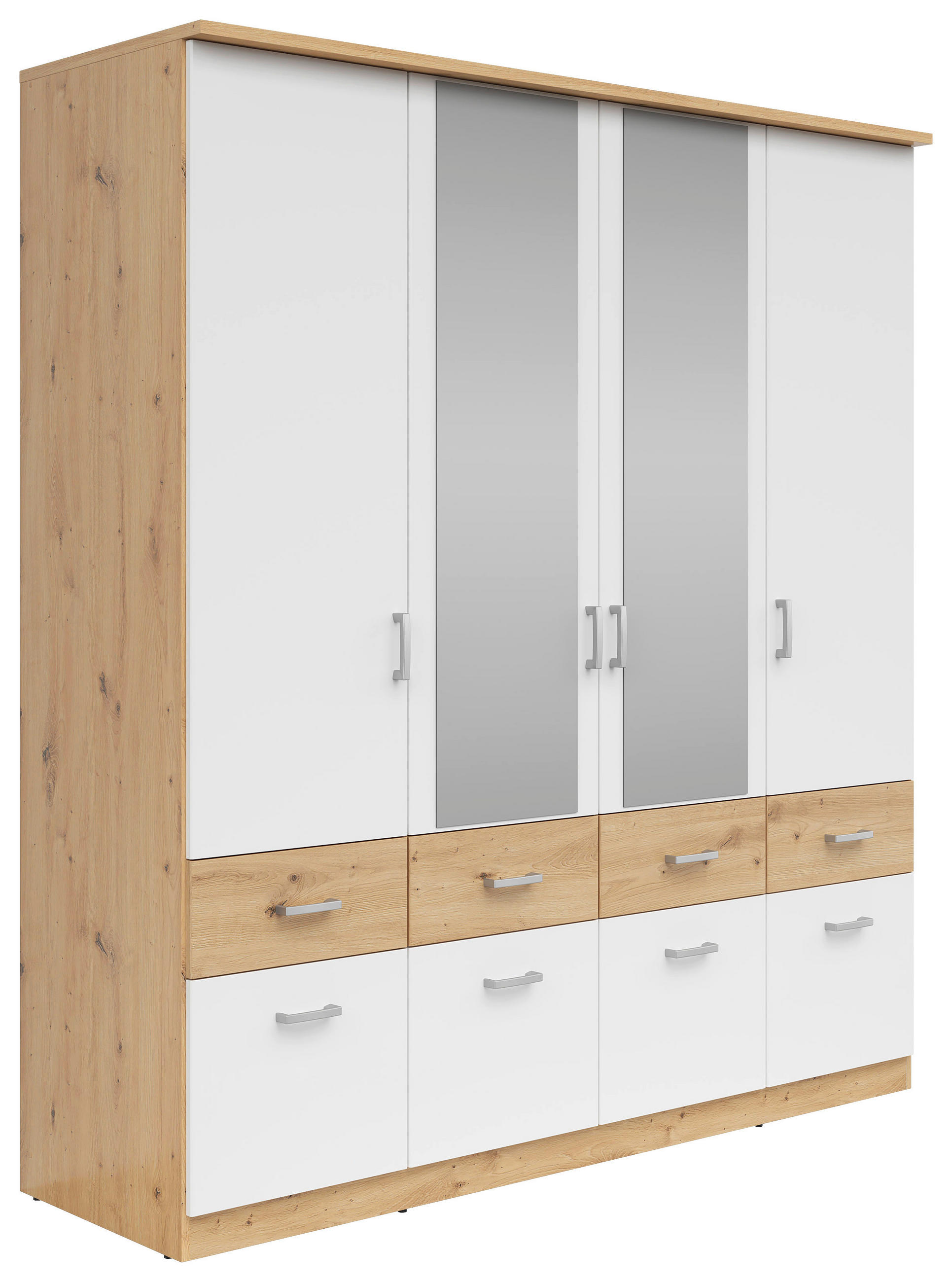 KLEIDERSCHRANK 181/199/58 cm 4-türig Silberfarben, Weiß, Eiche Artisan  - Silberfarben/Weiß, KONVENTIONELL, Holzwerkstoff/Kunststoff (181/199/58cm)