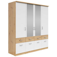 KLEIDERSCHRANK 181/199/58 cm 4-türig Silberfarben, Weiß, Eiche Artisan  - Silberfarben/Weiß, KONVENTIONELL, Holzwerkstoff/Kunststoff (181/199/58cm)