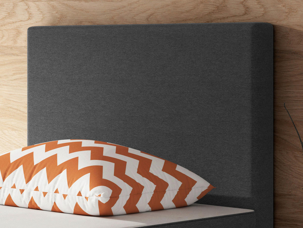 BOXSPRINGBETT 90/200 cm,  in Anthrazit, Matratze, gepolstertes Kopfteil, Topper, H3 = fest  - Anthrazit/Silberfarben, KONVENTIONELL, Textil/Metall (90/200cm) - MID.YOU