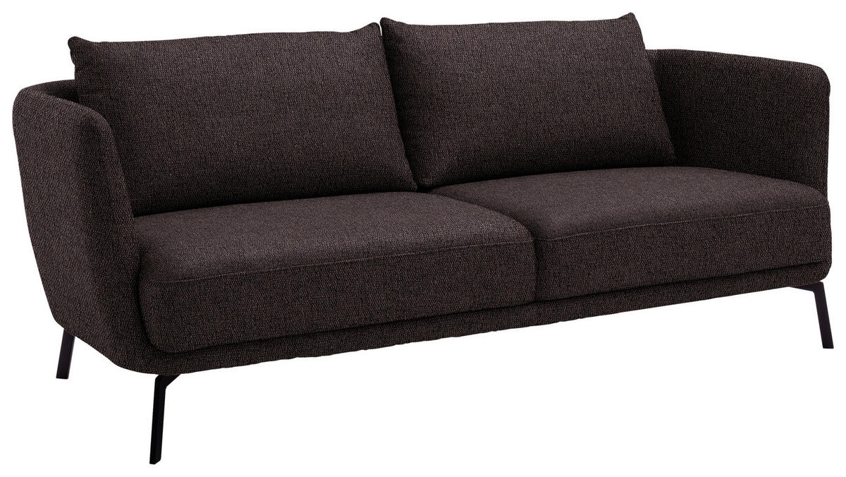 3-SITZER-SOFA  in Flachgewebe Dunkelbraun  - Dunkelbraun/Schwarz, Design, Textil/Metall (210/71/91cm) - Schöner Wohnen