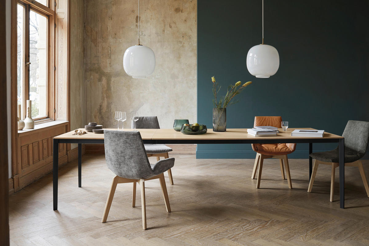 ESSTISCH in Holz, Metall 160-260/100/75 cm  - Eiche Bianco/Schwarz, Design, Holz/Metall (160-260/100/75cm) - TEAM 7