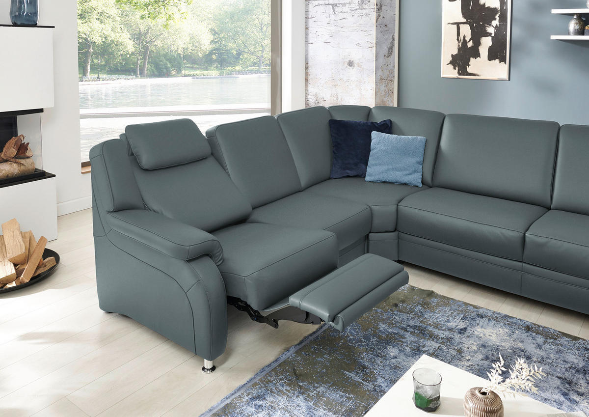 WOHNLANDSCHAFT Echtleder Grau  - Alufarben/Grau, Konventionell, Leder/Metall (239/329/165cm) - Beldomo Premium