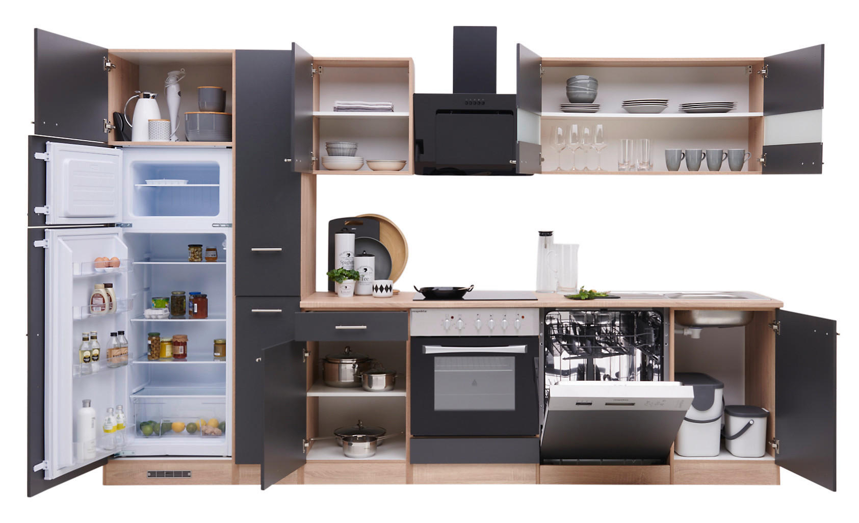 KÜCHENBLOCK 310 cm in Grau, Eichefarben - Eichefarben/Grau, Basics, Holzwerkstoff (310cm) - Respekta