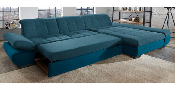 ECKSOFA in Mikrofaser Dunkelblau  - Schwarz/Dunkelblau, Design, Textil/Metall (204/341cm) - Xora