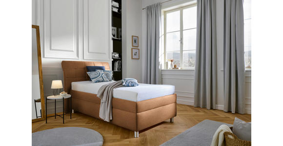 POLSTERBETT 100/200 cm  in Cognac  - Cognac/Silberfarben, KONVENTIONELL, Holz/Textil (100/200cm) - Esposa