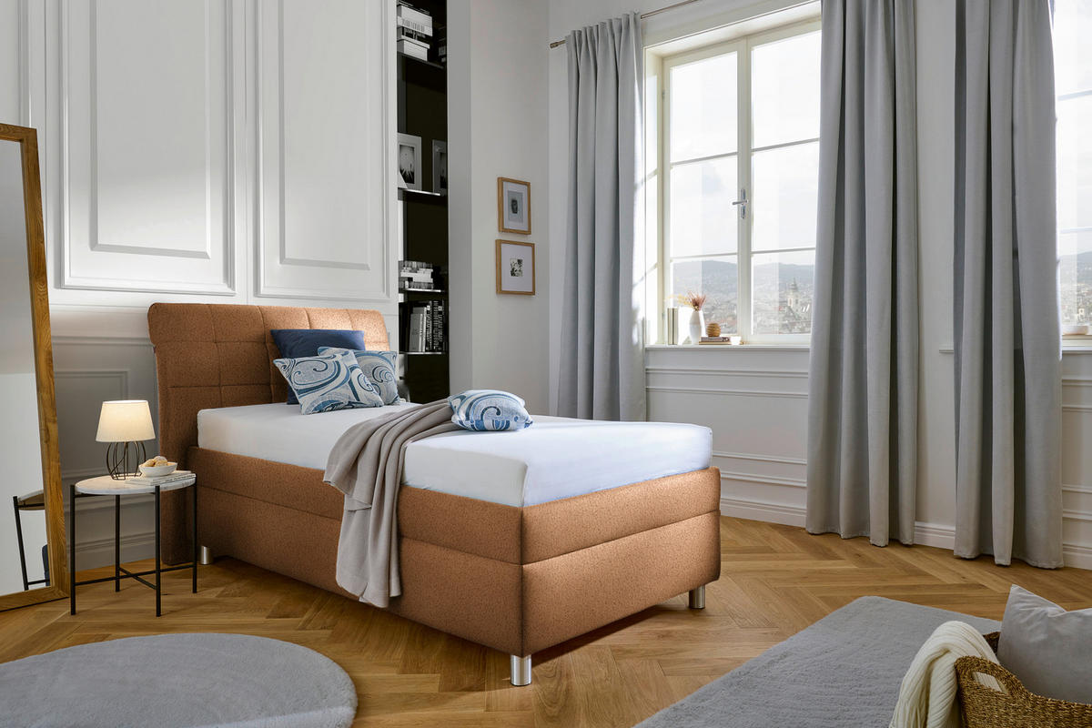 POLSTERBETT Matratze, Lattenrost Cognac 100/200 cm  - Cognac/Silberfarben, KONVENTIONELL, Holz/Textil (100/200cm) - Esposa