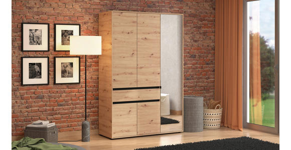 DREHTÜRENSCHRANK 5-türig Schwarz, Eiche Artisan  - Schwarz/Eiche Artisan, Basics, Glas/Holzwerkstoff (138/210,5/54cm) - Xora