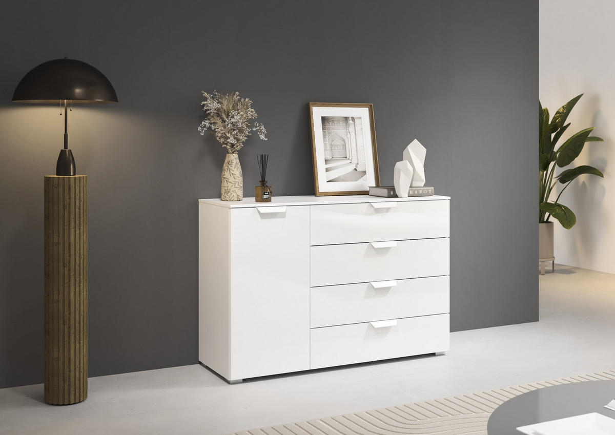 KOMMODE 120/81/42 cm  in Weiss  - Weiss, Design, Glas/Holzwerkstoff (120/81/42cm) - Carryhome