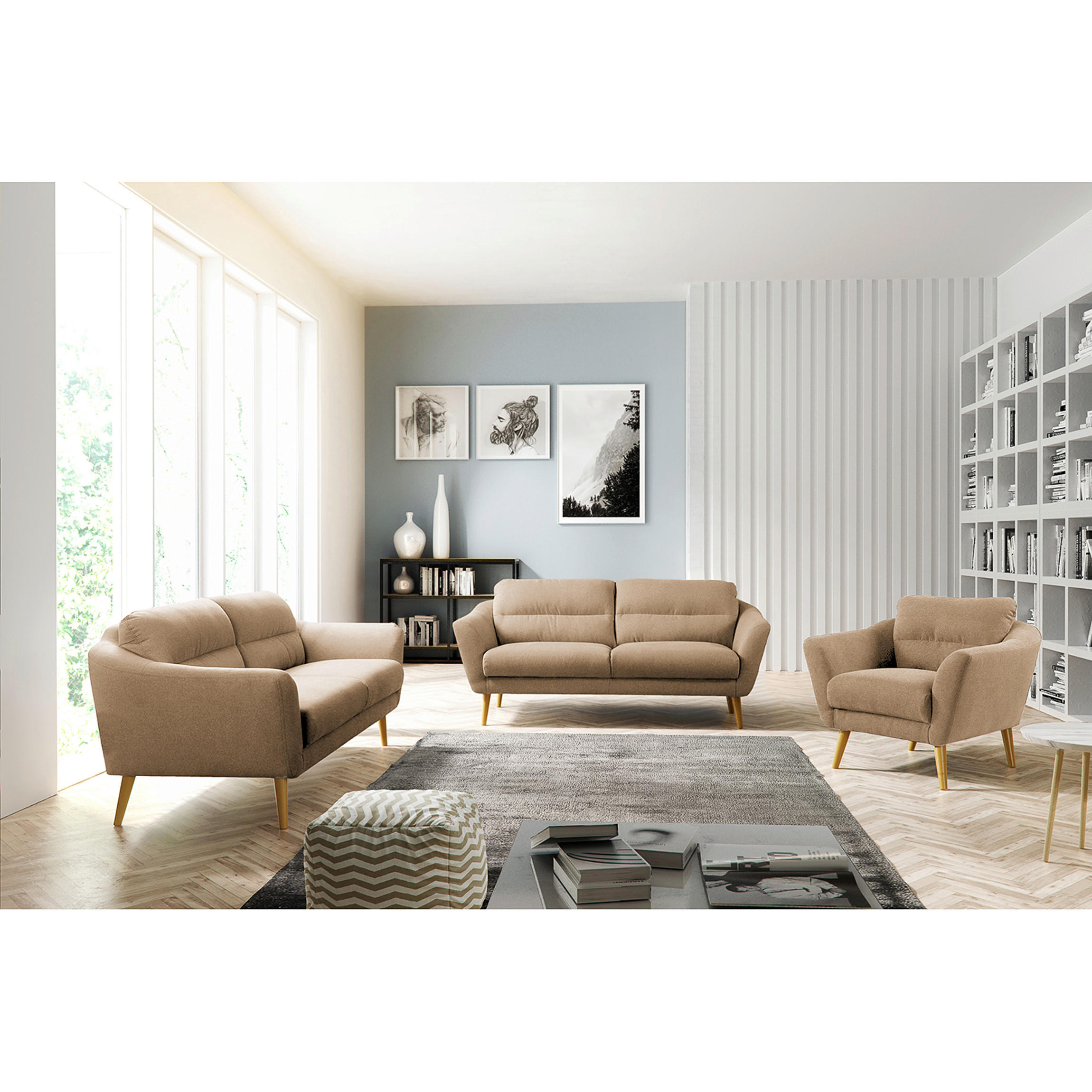 SESSEL in Webstoff Beige  - Beige/Buchefarben, Design, Holz/Textil (92/87/88cm) - Livetastic