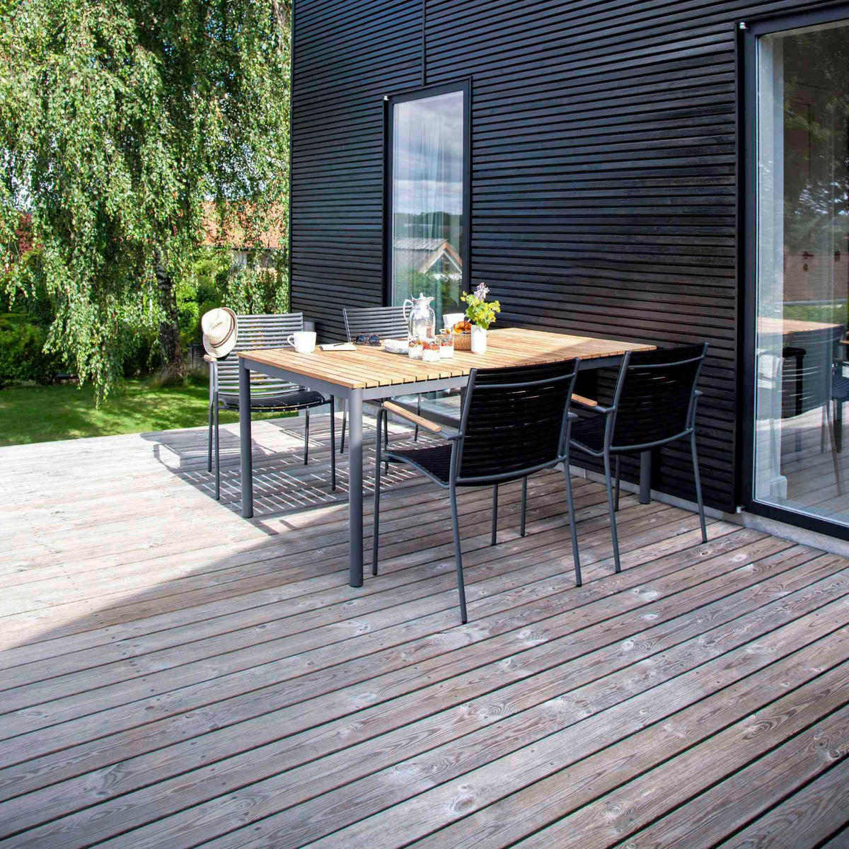GARTENTISCHGRUPPE Teakholzvollmassiv  - Anthrazit/Schwarz, Natur, Holz/Kunststoff (60/84/56cm) - Gardenson