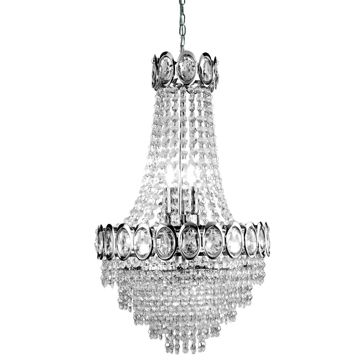KRONLEUCHTER 38/128 cm  - Chromfarben, KONVENTIONELL, Glas/Metall (38/128cm)