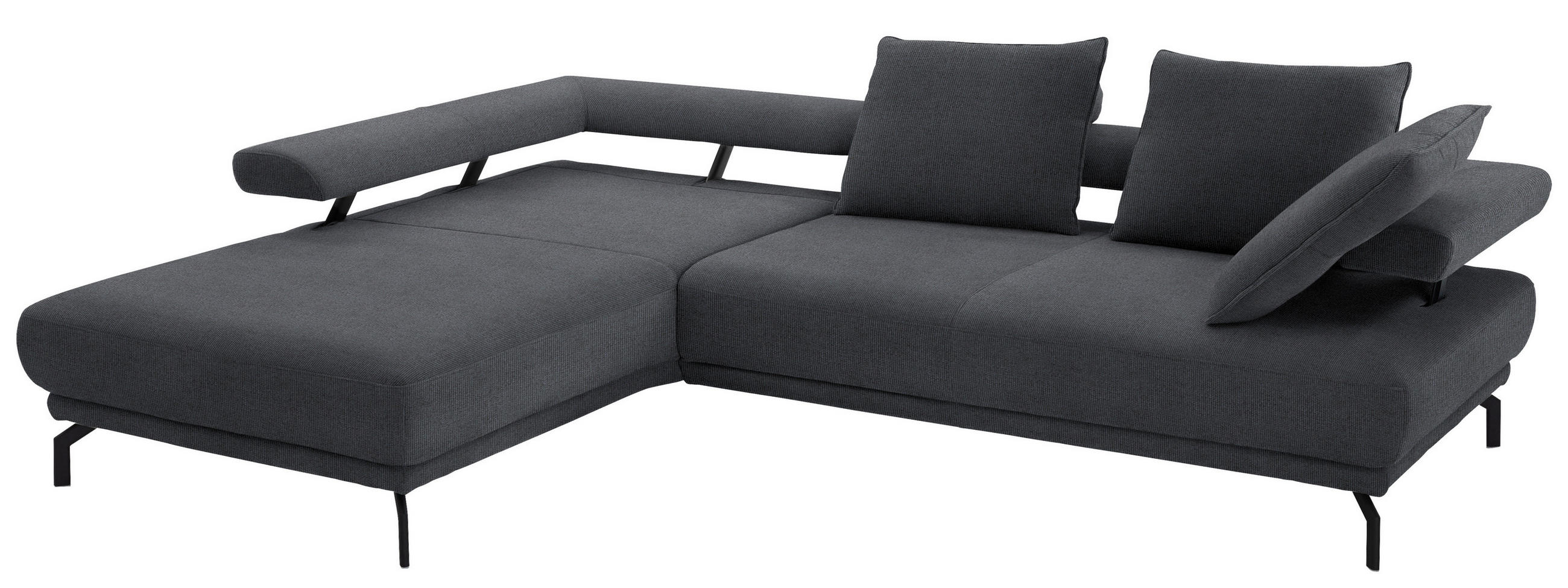 ECKSOFA Fino in Chenille Dunkelgrau  224/305 cm  - Dunkelgrau/Schwarz, Design, Textil/Metall (224/305cm) - Dieter Knoll