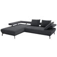 ECKSOFA Fino in Chenille Dunkelgrau Rückenkissen, Rücken echt, Sitztiefenverstellung  224/305 cm  - Dunkelgrau/Schwarz, Design, Textil/Metall (224/305cm) - Dieter Knoll