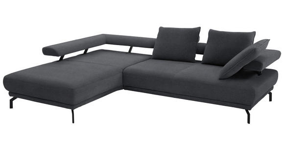 ECKSOFA Fino in Chenille Dunkelgrau Rückenkissen, Rücken echt, Sitztiefenverstellung  224/305 cm  - Dunkelgrau/Schwarz, Design, Textil/Metall (224/305cm) - Dieter Knoll