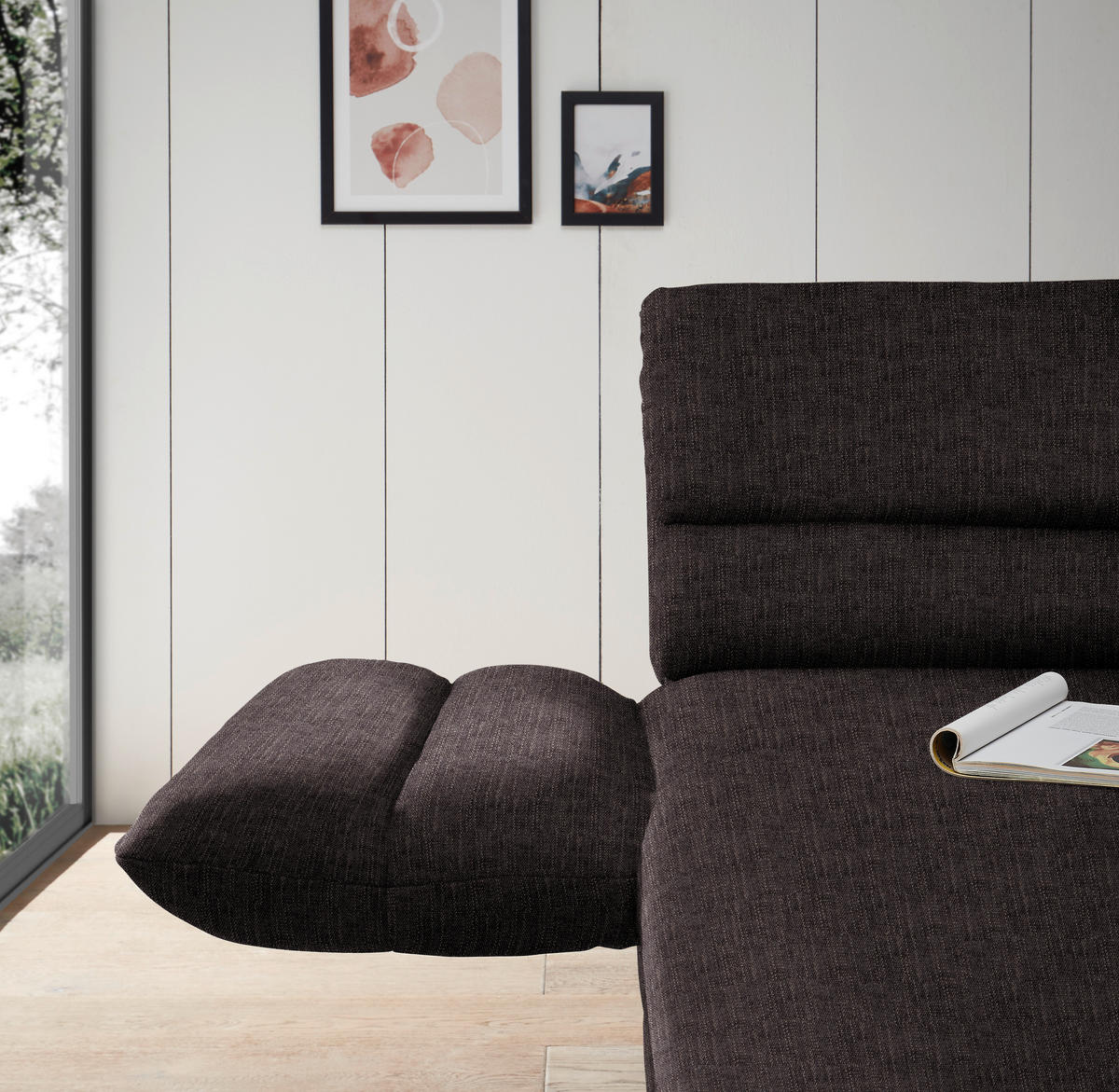 ECKSOFA in Flachgewebe Mokka  - Schwarz/Mokka, Design, Textil/Metall (176-217/279-327cm) - Dieter Knoll