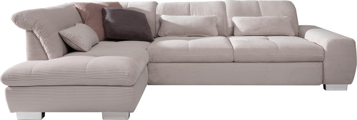 ECKSOFA Hellgrau Cord  - Chromfarben/Hellgrau, Design, Kunststoff/Textil (212/292cm) - SetOne by Musterring