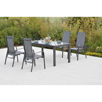 GARTENTISCHGRUPPE beschichtet Aluminium  - Graphitfarben/Grau, KONVENTIONELL, Glas/Textil - Gardenson