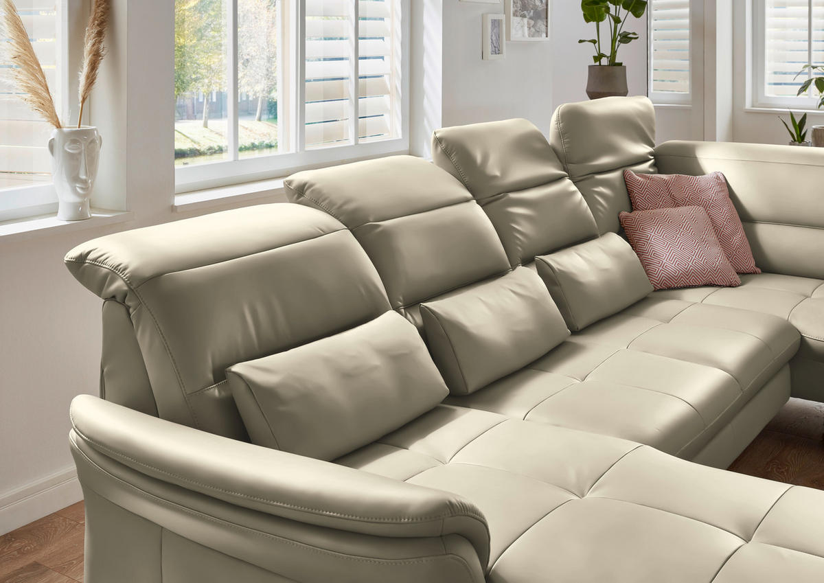 WOHNLANDSCHAFT in Echtleder Creme, Naturfarben  - Creme/Schwarz, Design, Leder/Metall (181/336/206cm) - Beldomo Speed