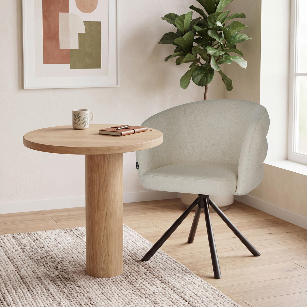 ARMLEHNSTUHL  Sitzfläche 360° drehbar, automatische Rückholfunktion Webstoff  Schwarz, Beige  - Beige/Schwarz, Design, Textil/Metall (64,5/79/64cm) - Milino