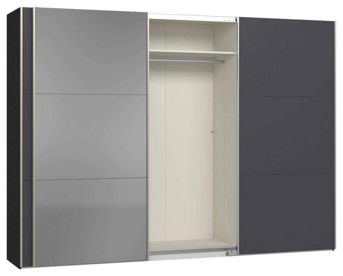 SCHWEBETÜRENSCHRANK 303/220/65 cm 3-türig Anthrazit, Schwarz  - Edelstahlfarben/Anthrazit, Design, Glas/Holzwerkstoff (303/220/65cm) - Jutzler