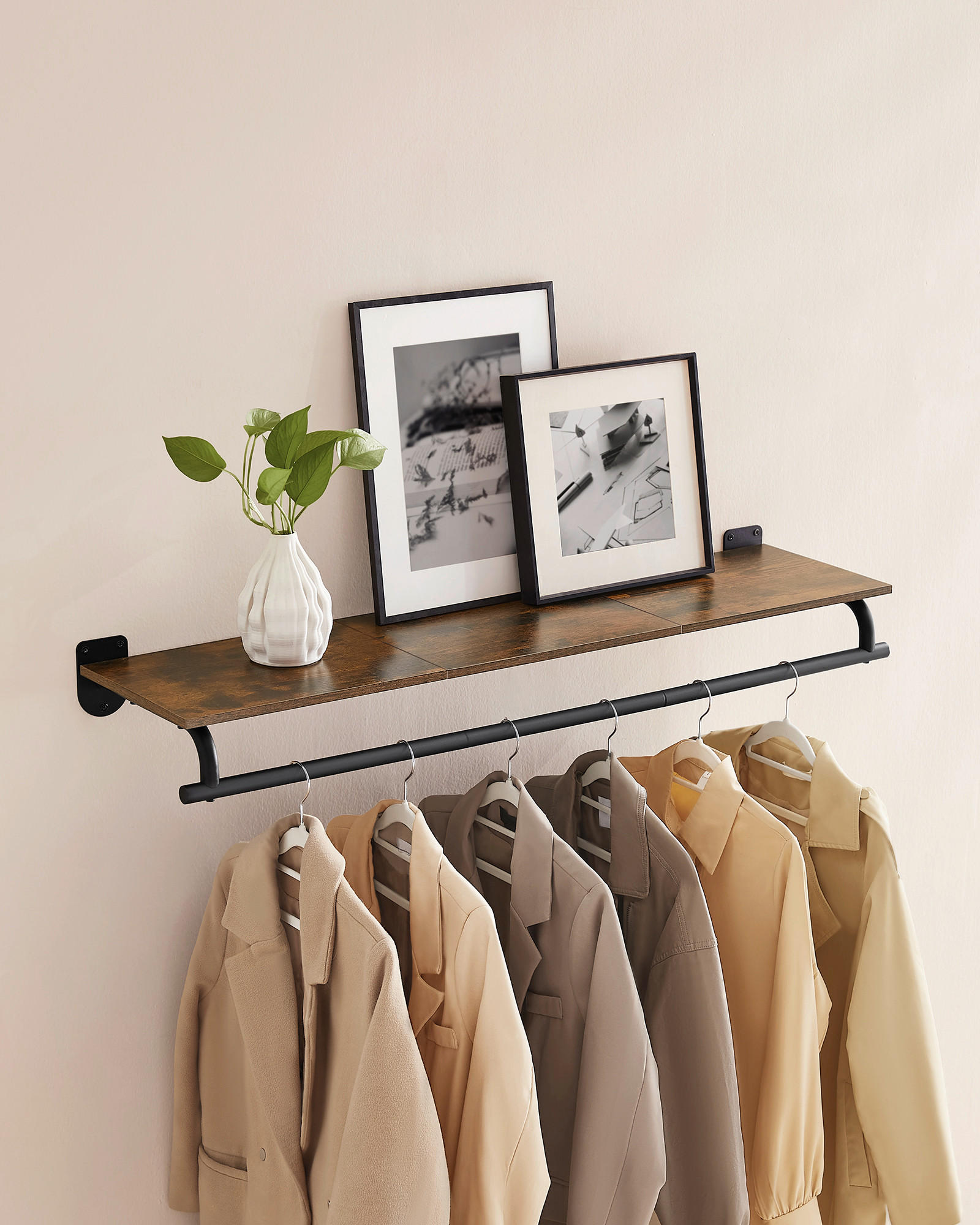 WANDGARDEROBE  in Braun, Schwarz  - Schwarz/Braun, Basics, Holzwerkstoff/Metall (109/13,2/28cm)