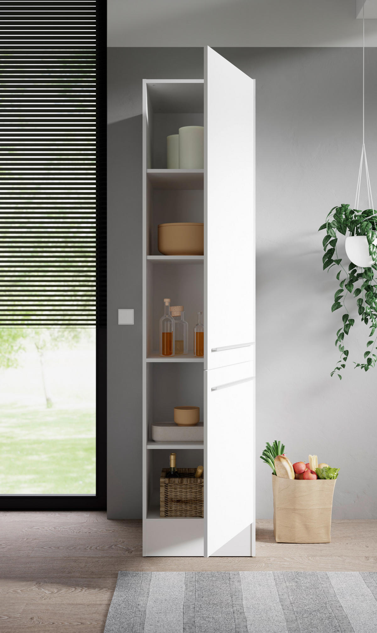 APOTHEKERSCHRANK 50/211/57 cm  in Weiß, Weiß Hochglanz  - Weiß Hochglanz/Silberfarben, Design, Holzwerkstoff/Kunststoff (50/211/57cm) - MID.YOU