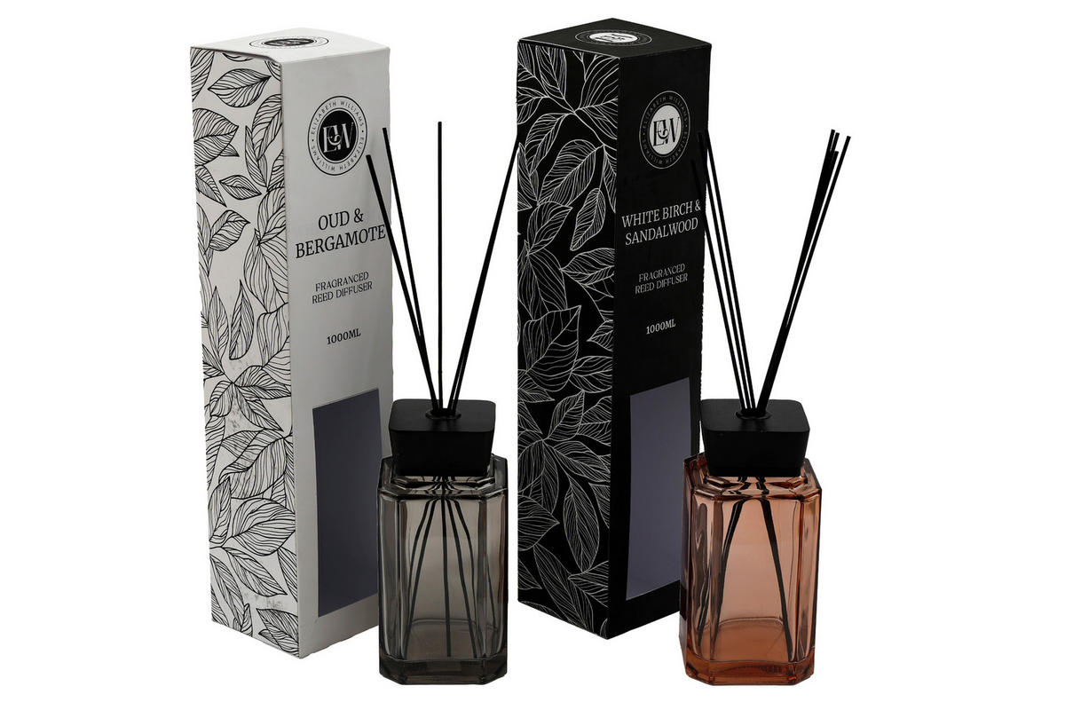 DIFUZÉR  - jantarové barvy/tmavě šedá, Basics, dřevo/sklo (6.6/6.8/28.5cm)