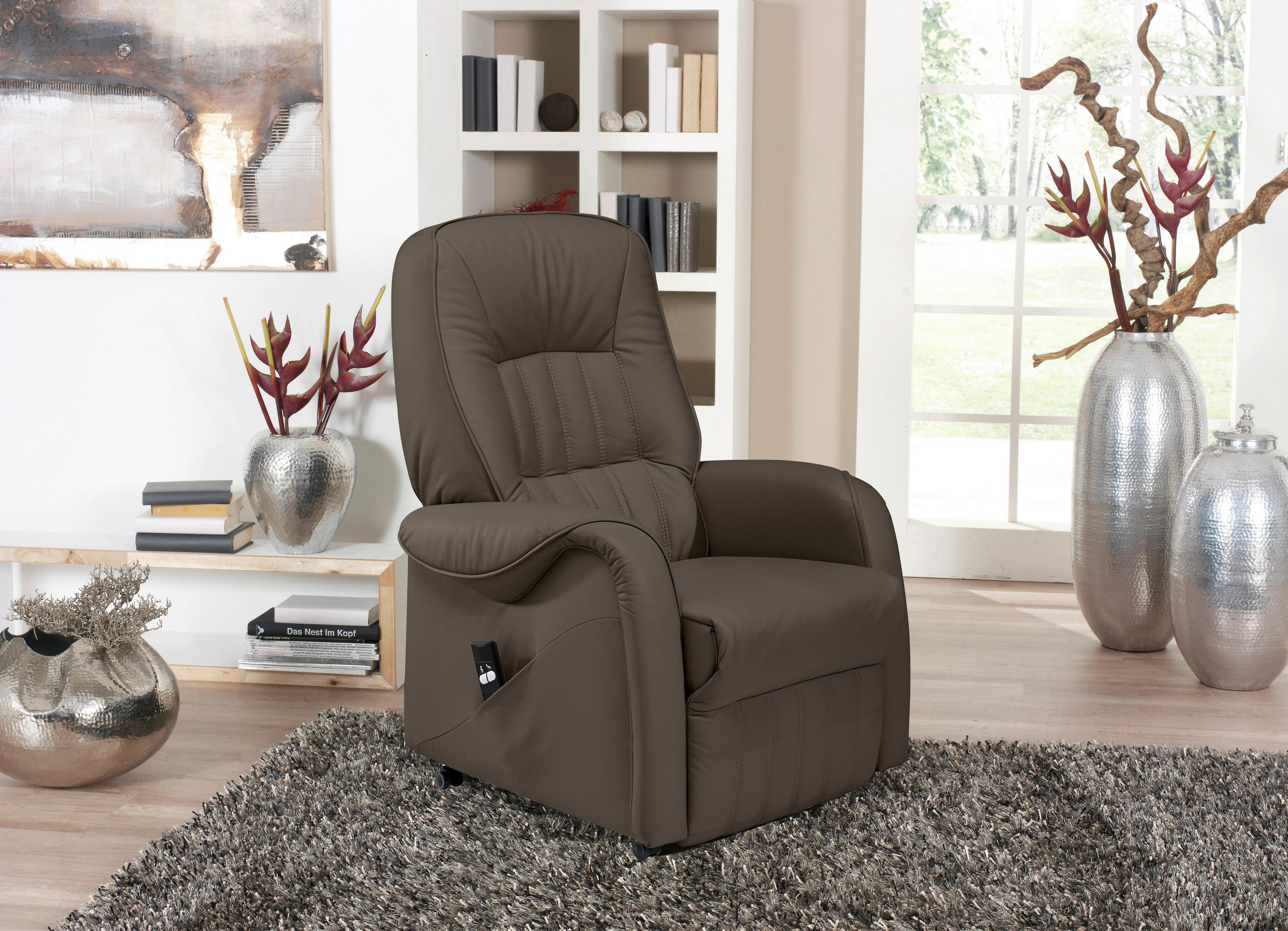 FERNSEHSESSEL  mit Relaxfunktion, Aufstehhilfe Echtleder Dunkelgrau  - Dunkelgrau/Schwarz, KONVENTIONELL, Leder (78/107/93cm) - Himolla