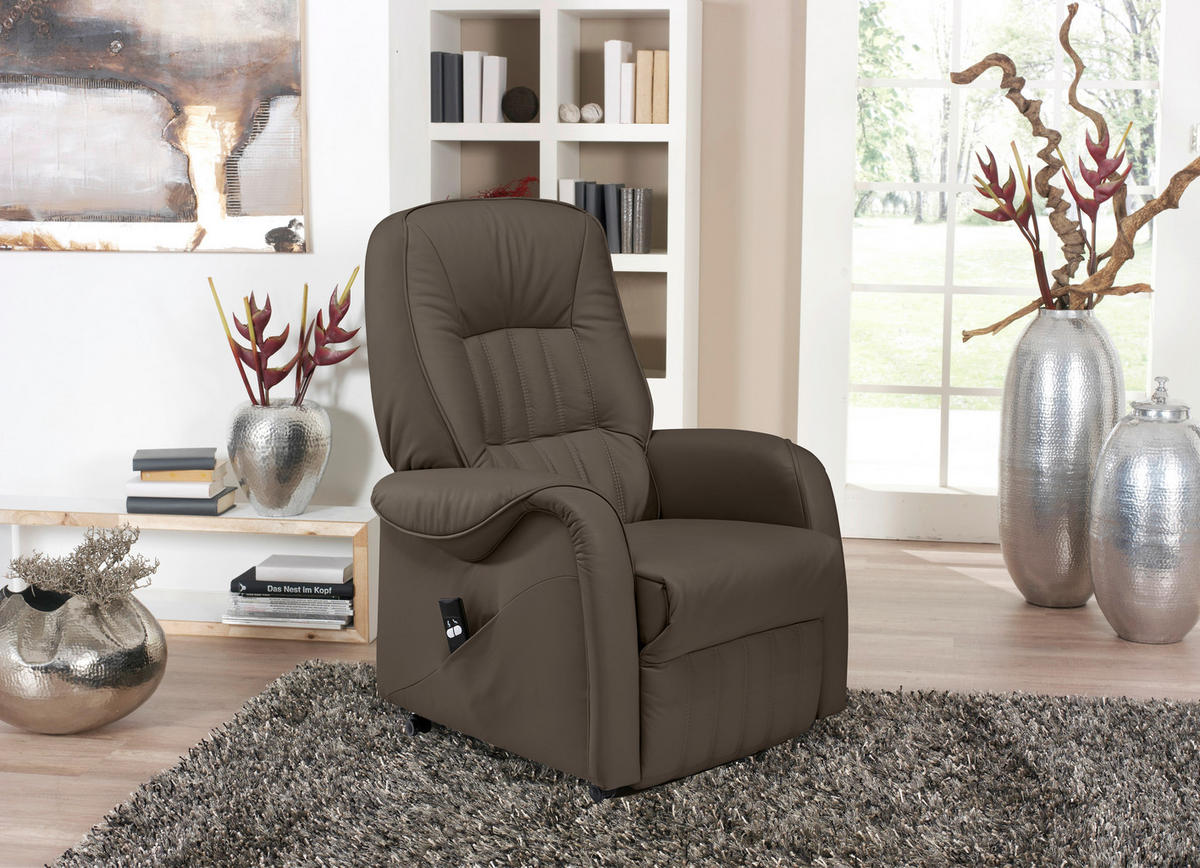 FERNSEHSESSEL  mit Relaxfunktion, Aufstehhilfe Echtleder Dunkelgrau  - Dunkelgrau/Schwarz, KONVENTIONELL, Leder (78/107/93cm) - Himolla