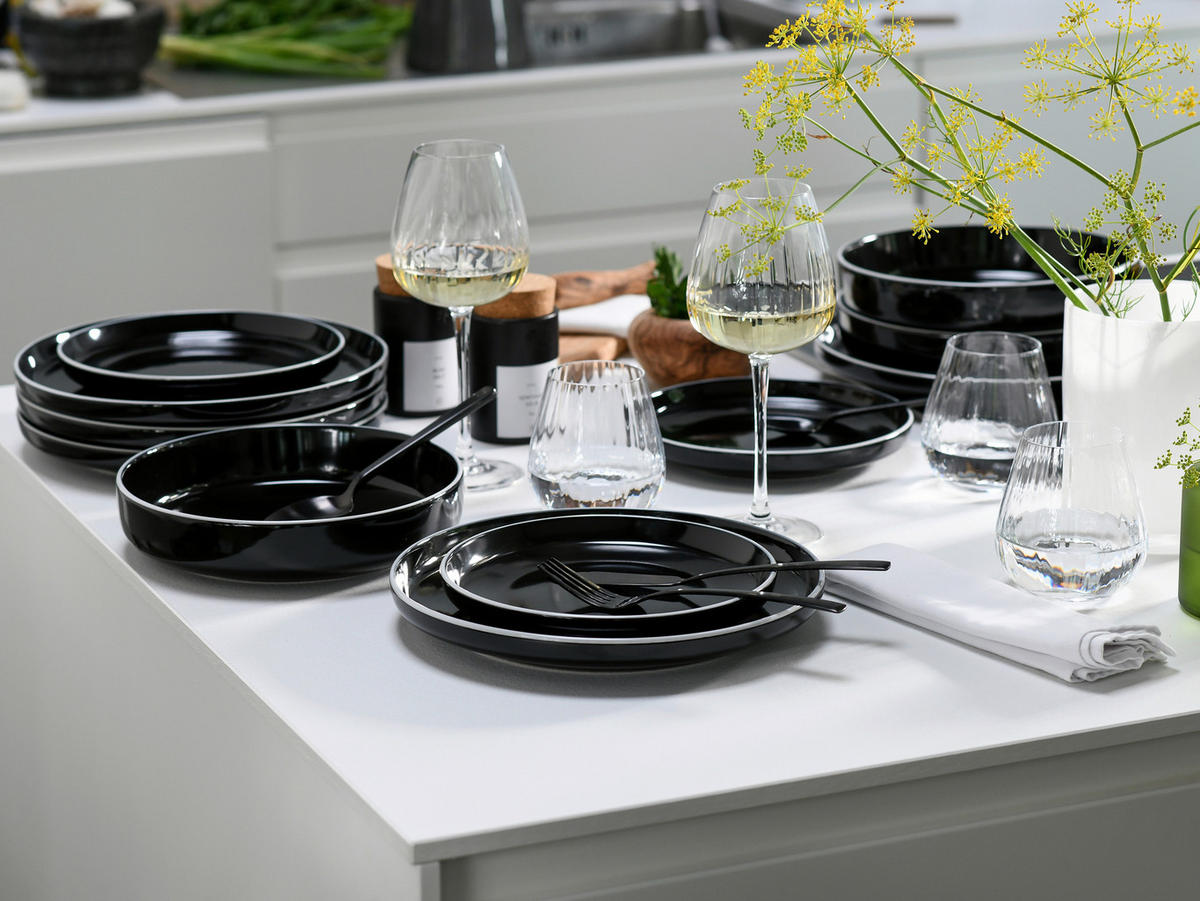 TAFELSERVICE Weiß, Schwarz Hochglanz Nordic Gourmet Schwarz 18-teilig  - Schwarz Hochglanz/Weiß, Basics, Keramik - Creatable