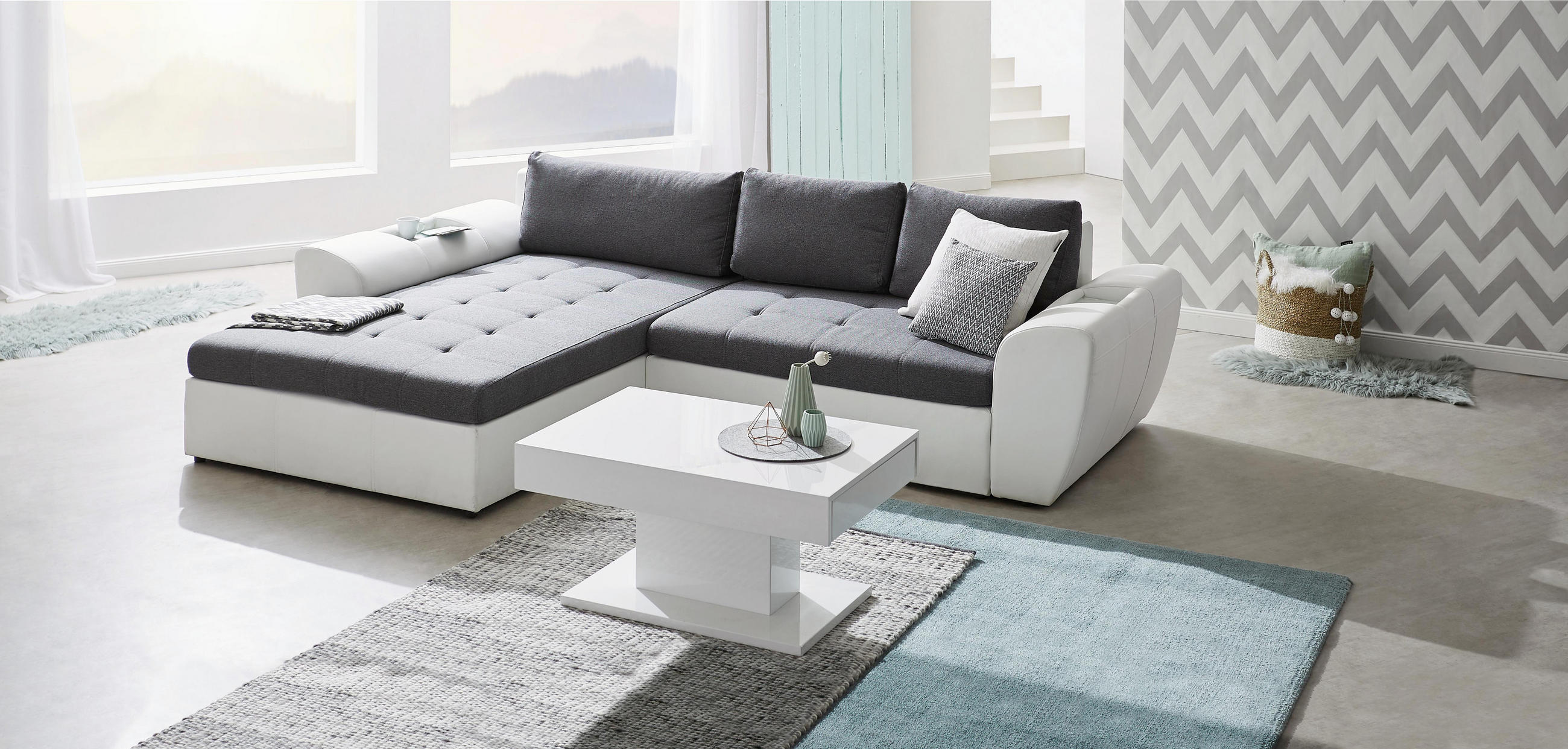 WOHNLANDSCHAFT in Anthrazit, Weiß Textil - Anthrazit/Schwarz, Design, Kunststoff/Textil (204/290cm) - CARRYHOME