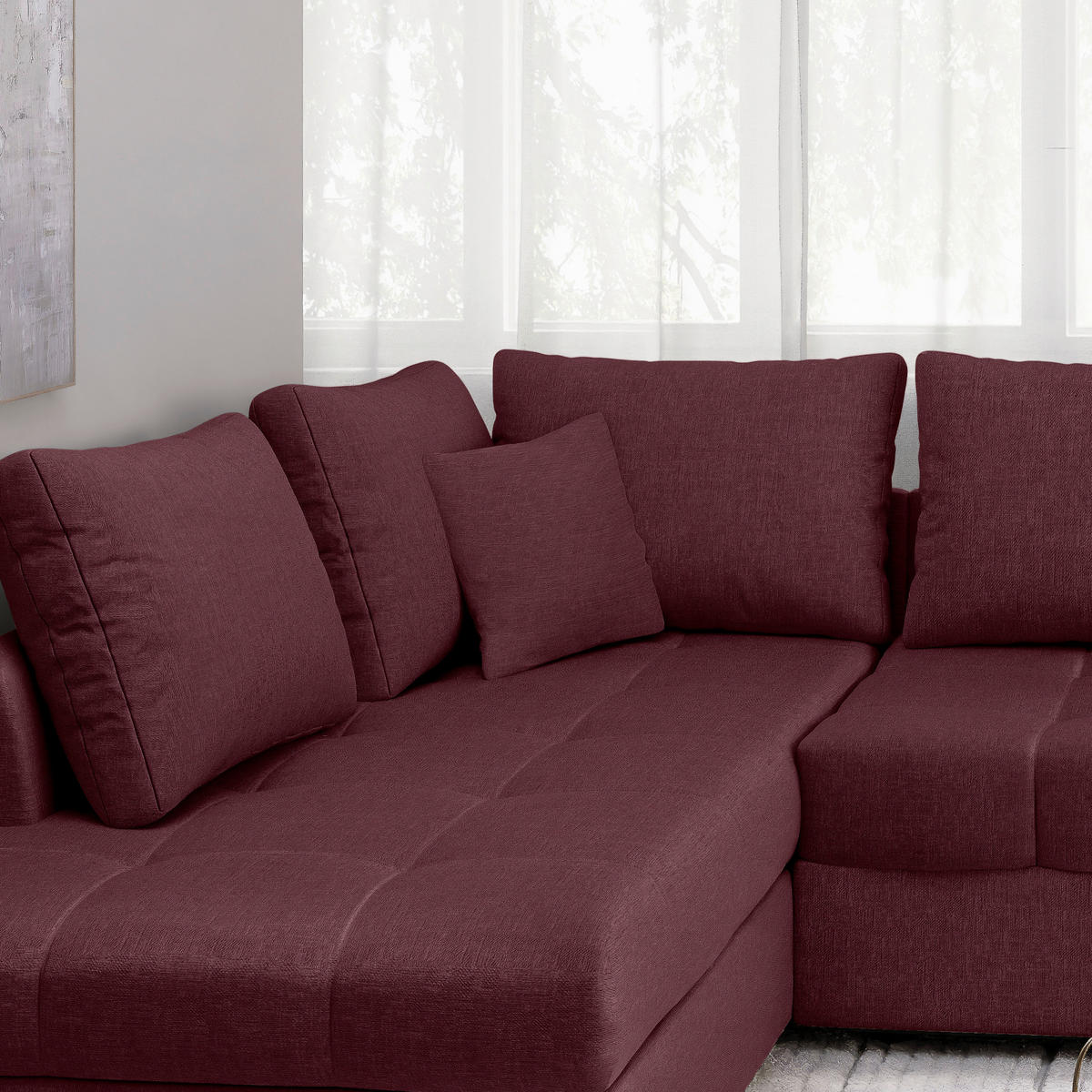 ECKSCHLAFSOFA Bordeaux Mikrofaser  - Bordeaux/Schwarz, MODERN, Holz/Textil (202/298cm) - MID.YOU