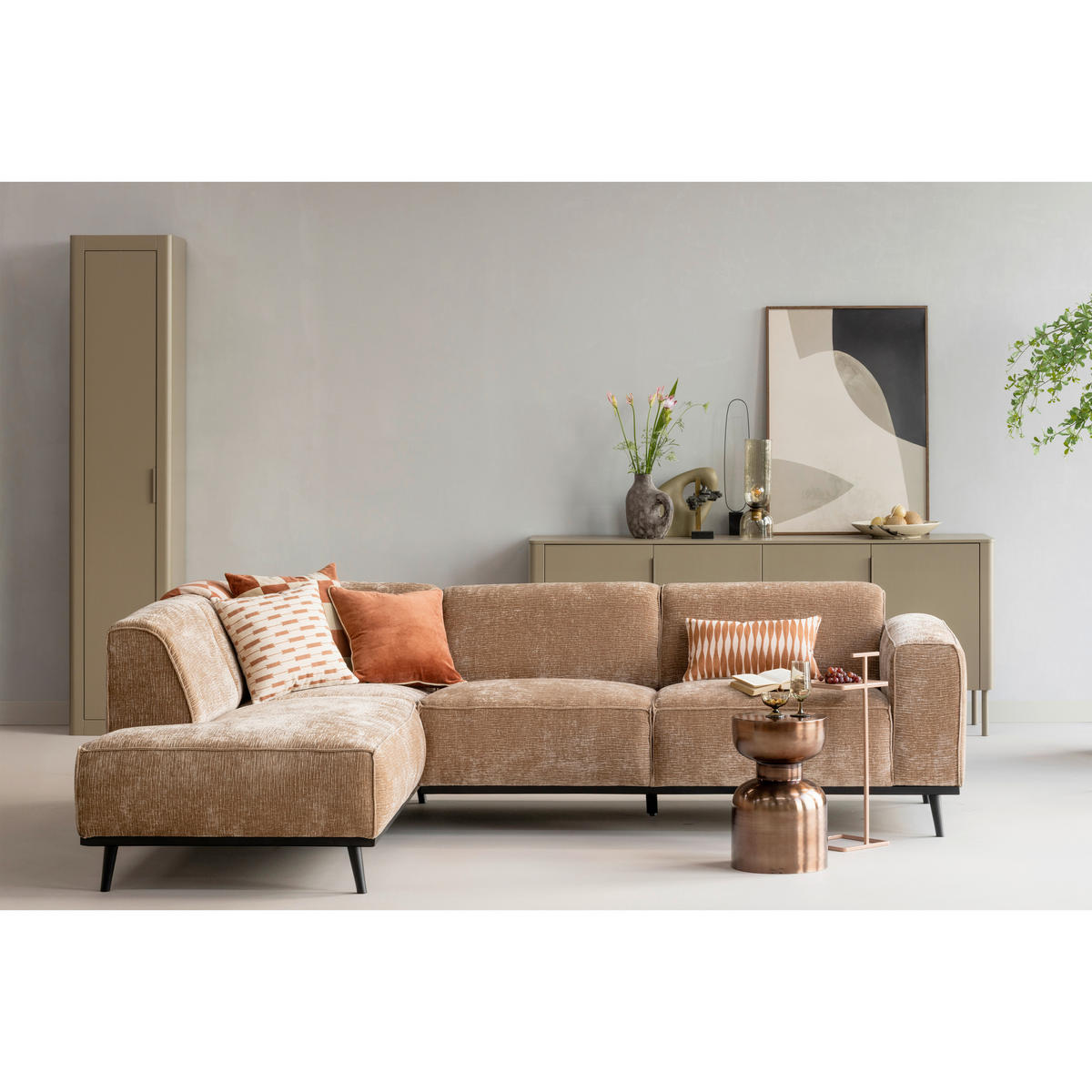 ECKSOFA Statement in Chenille, Samt Taupe  210/274 cm  - Taupe/Schwarz, MODERN, Holz/Textil (210/274cm) - Livetastic