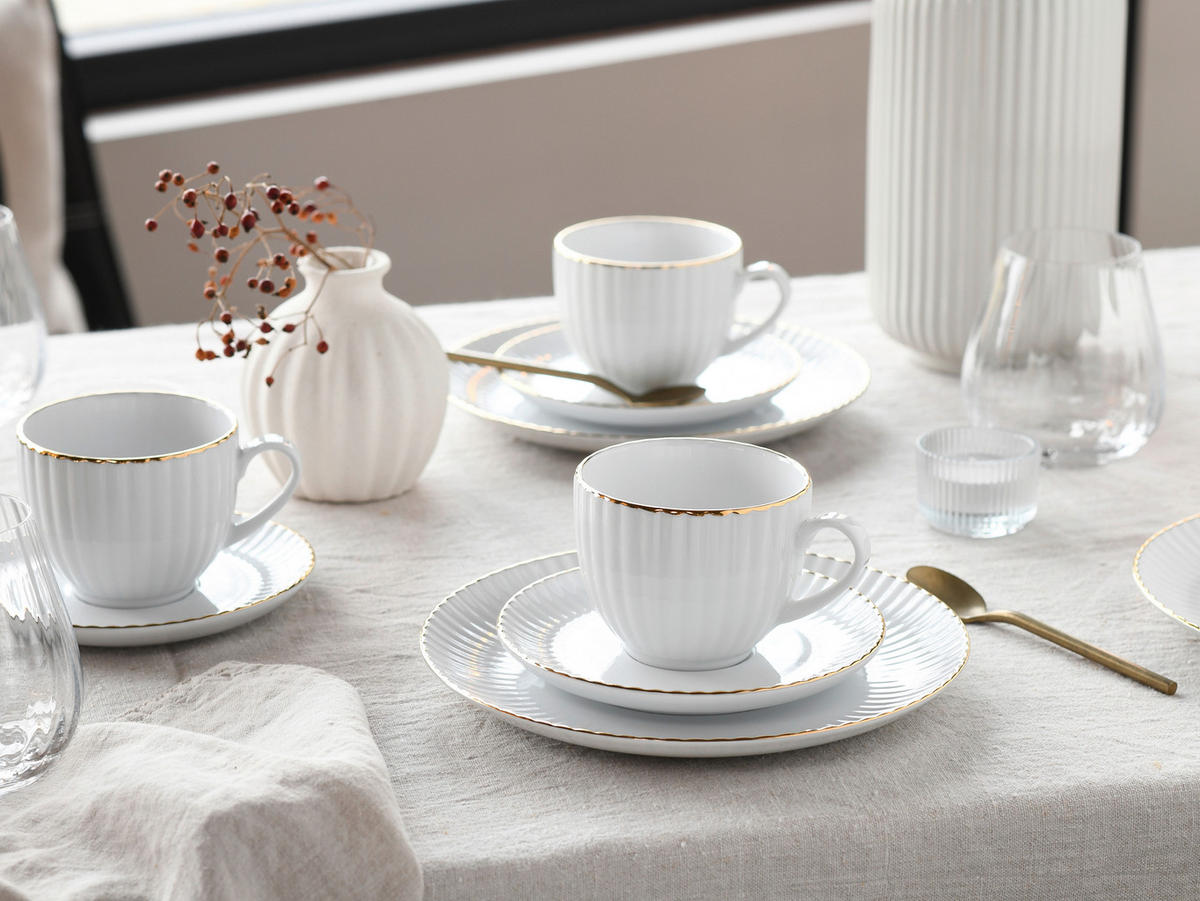 KAFFEESERVICE Allegra Goldband 18-teilig  - Goldfarben/Weiß, Basics, Keramik - Creatable