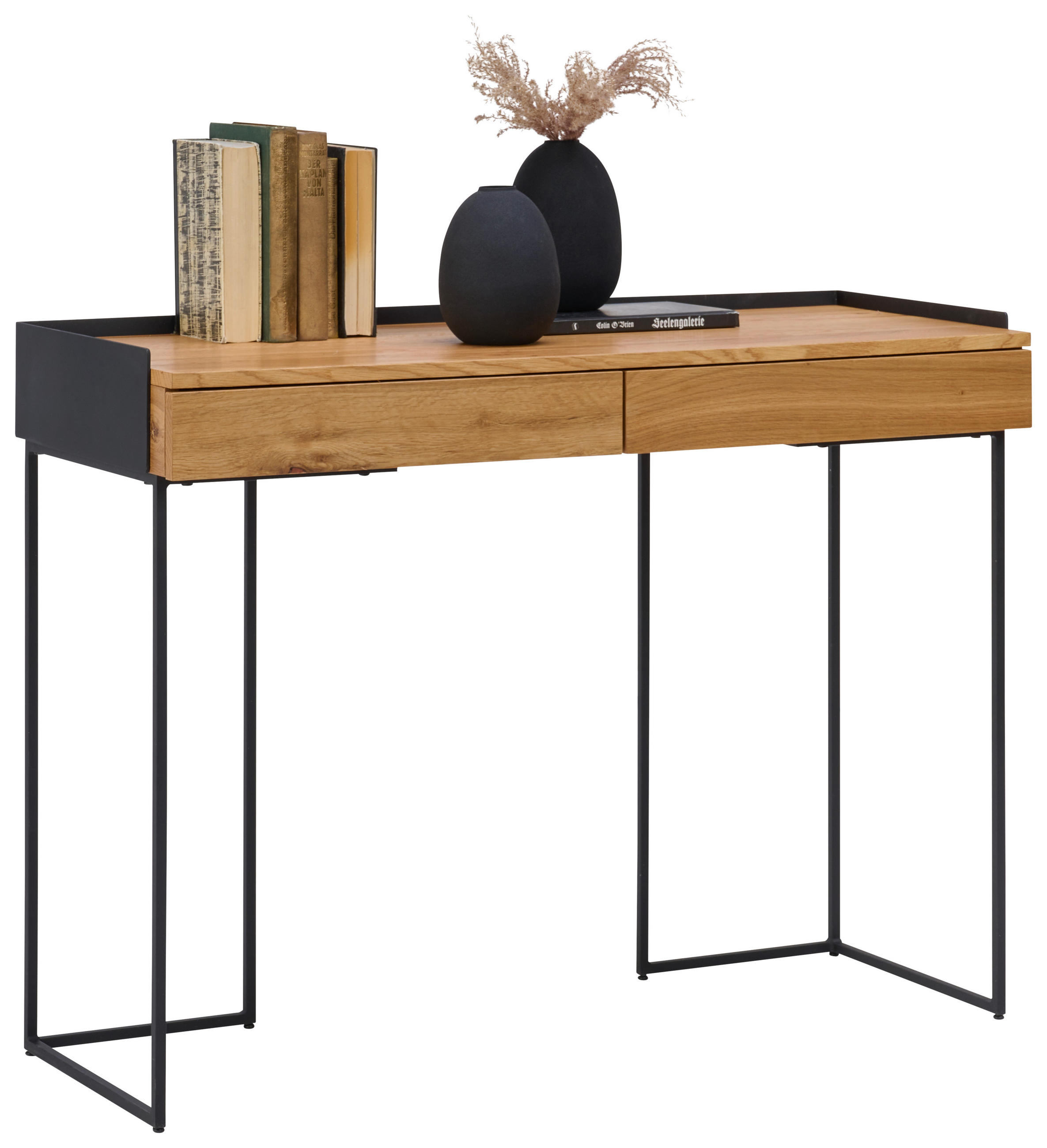 KONSOLENTISCH Eiche furniert Naturfarben, Schwarz  - Schwarz/Naturfarben, LIFESTYLE, Holz/Holzwerkstoff (100/40/77cm) - Xora