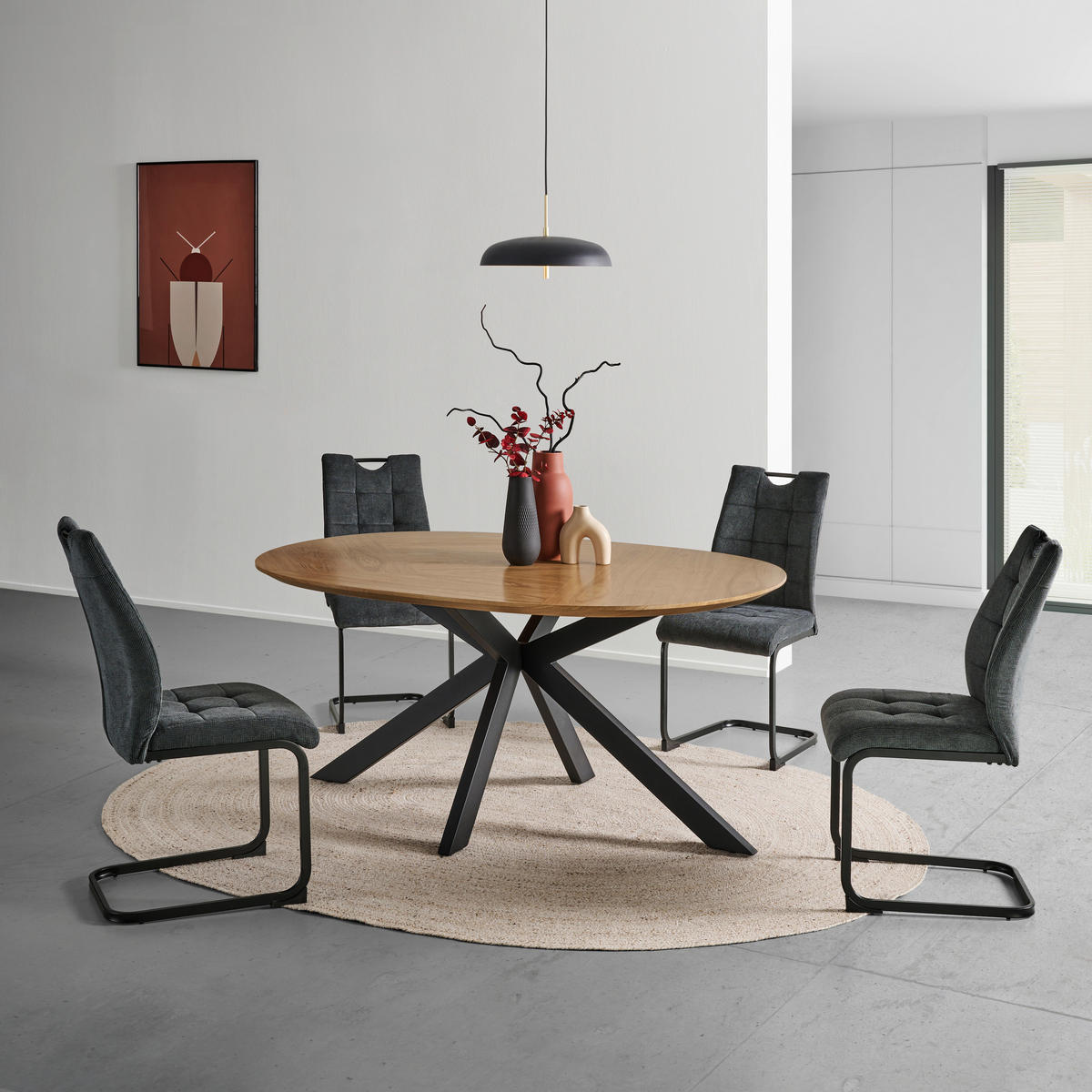 SCHWINGSTUHL  in Eisen Mikrofaser  - Anthrazit/Schwarz, LIFESTYLE, Textil/Metall (44/96/59cm) - MID.YOU