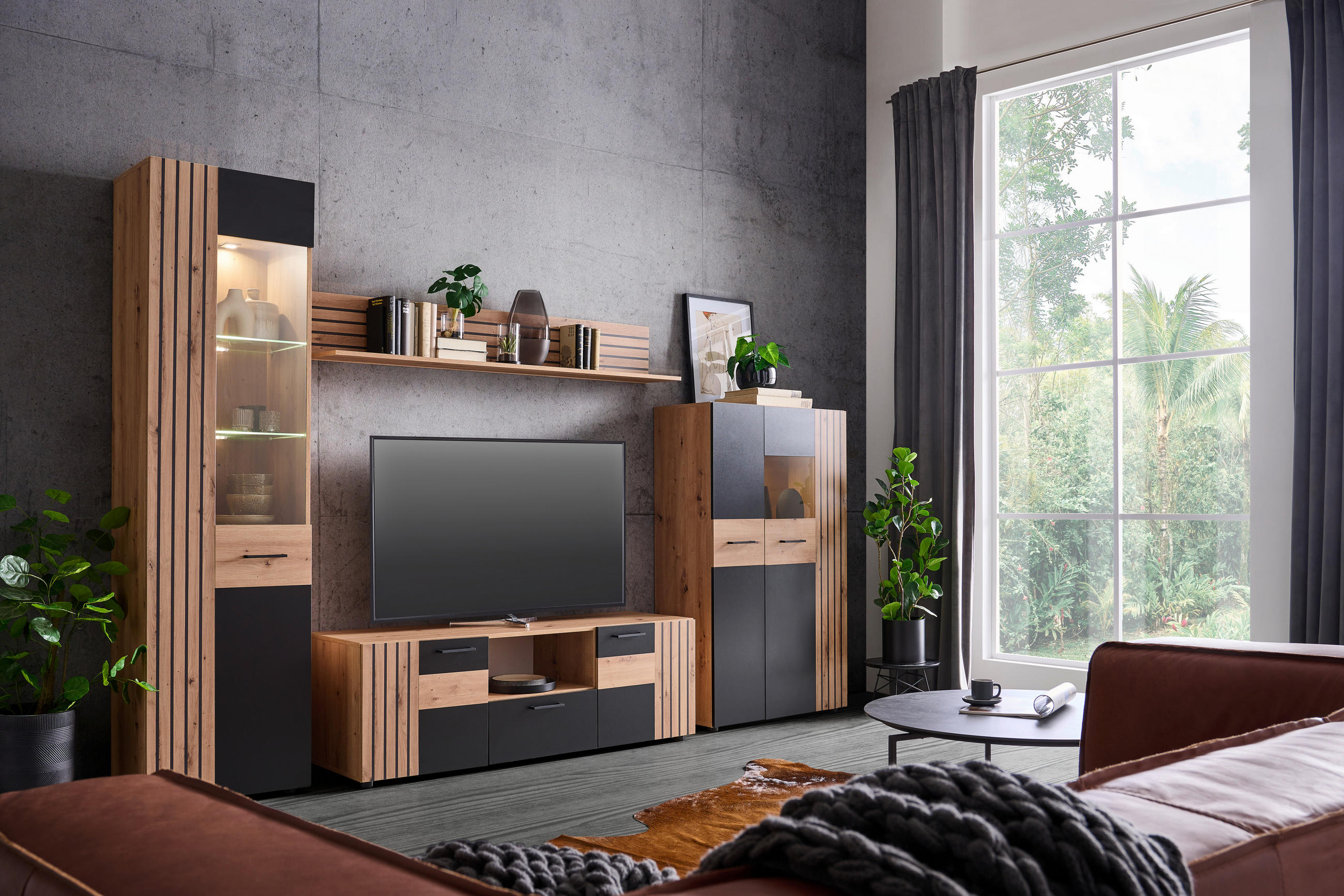 SET MOBILA LIVING in negru, stejar Artisan