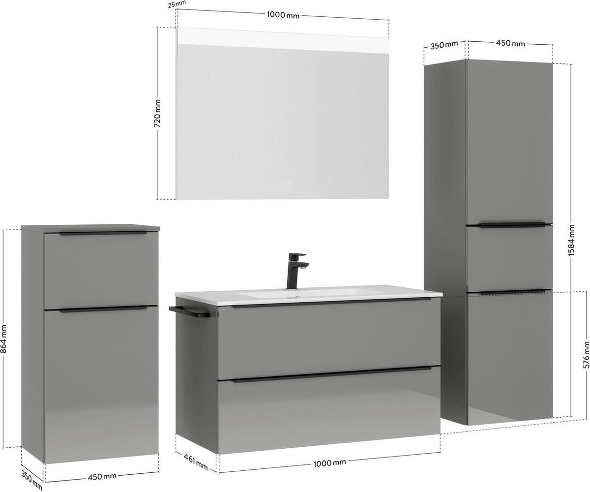 BADEZIMMER 5-teilig  in 191 cm  - Schieferfarben/Schwarz, MODERN, Glas/Holzwerkstoff (191cm) - Nobilia