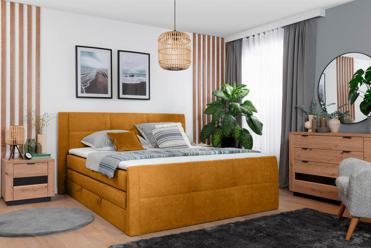 BOXSPRINGBETT 160/200 cm  in Gelb  - Gelb/Schwarz, KONVENTIONELL, Kunststoff/Textil (160/200cm) - Boxxx