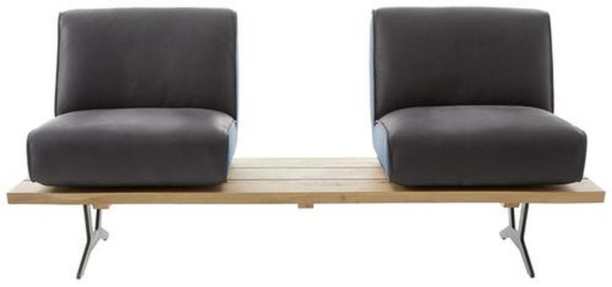SITZBANK 190/85/69 cm  in Schwarz, Türkis, Dunkelbraun  - Türkis/Dunkelbraun, Design, Leder/Holz (190/85/69cm) - Ambiente