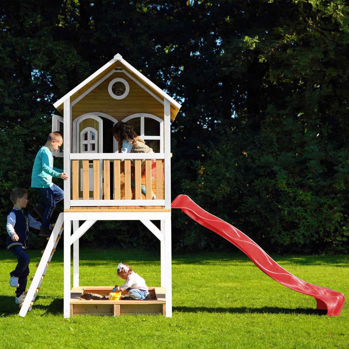 SPIELTURM 370/291/191 cm SPIELTURM SARAH  - Rot/Braun, KONVENTIONELL, Holz/Kunststoff (370/291/191cm) - Ambia Garden