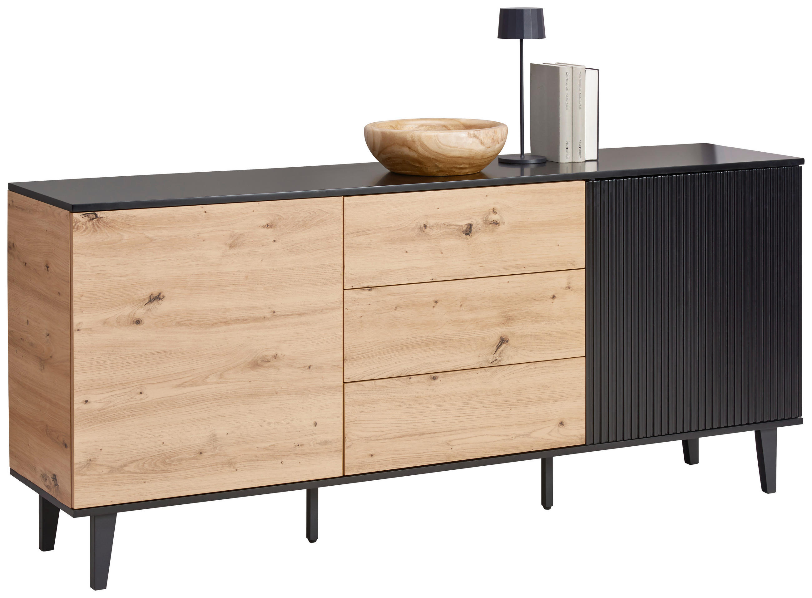 SIDEBOARD  178/78/40 cm 3 Schublade(n)  - Schwarz/Eiche Artisan, Design, Holzwerkstoff/Metall (178/78/40cm) - Xora