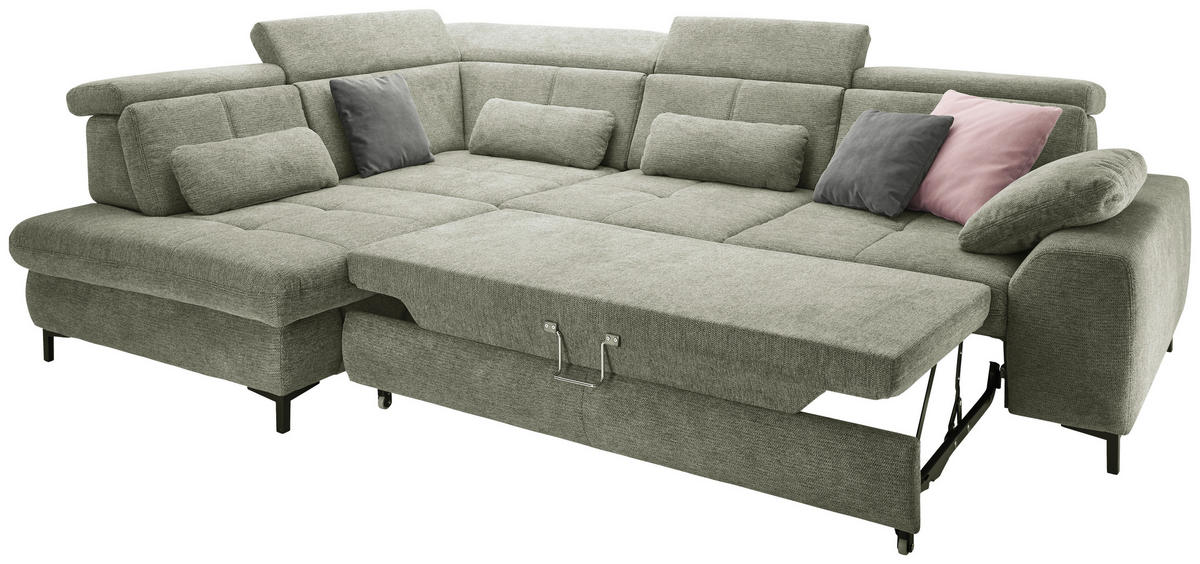 ECKSOFA Grün Webstoff  - Schwarz/Grün, KONVENTIONELL, Textil/Metall (220/314cm) - SetOne by Musterring