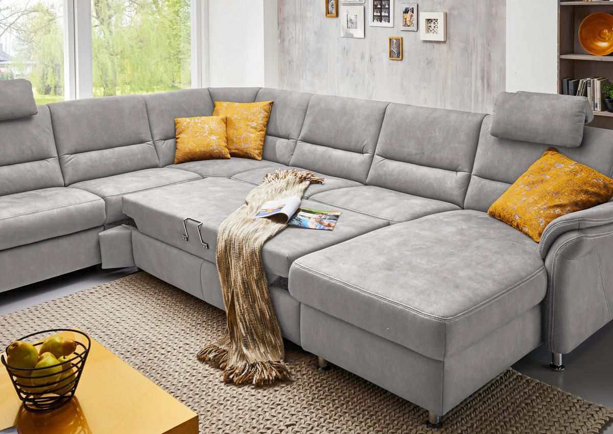 SOFFA i mikrofiber ecru  - aluminiumfärg/ecru, Klassisk, metall/textil (262/335/173cm) - Beldomo System