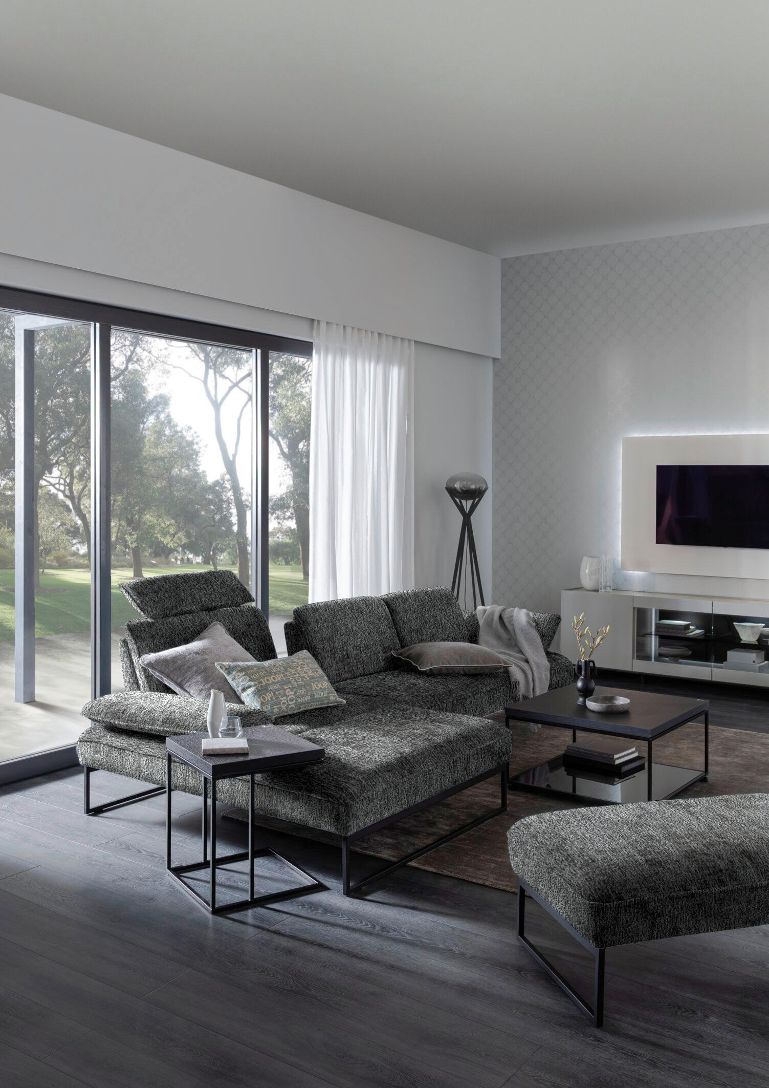 HOCKERBANK in Textil Anthrazit  - Anthrazit, Design, Textil/Metall (108/46/64cm) - Joop!
