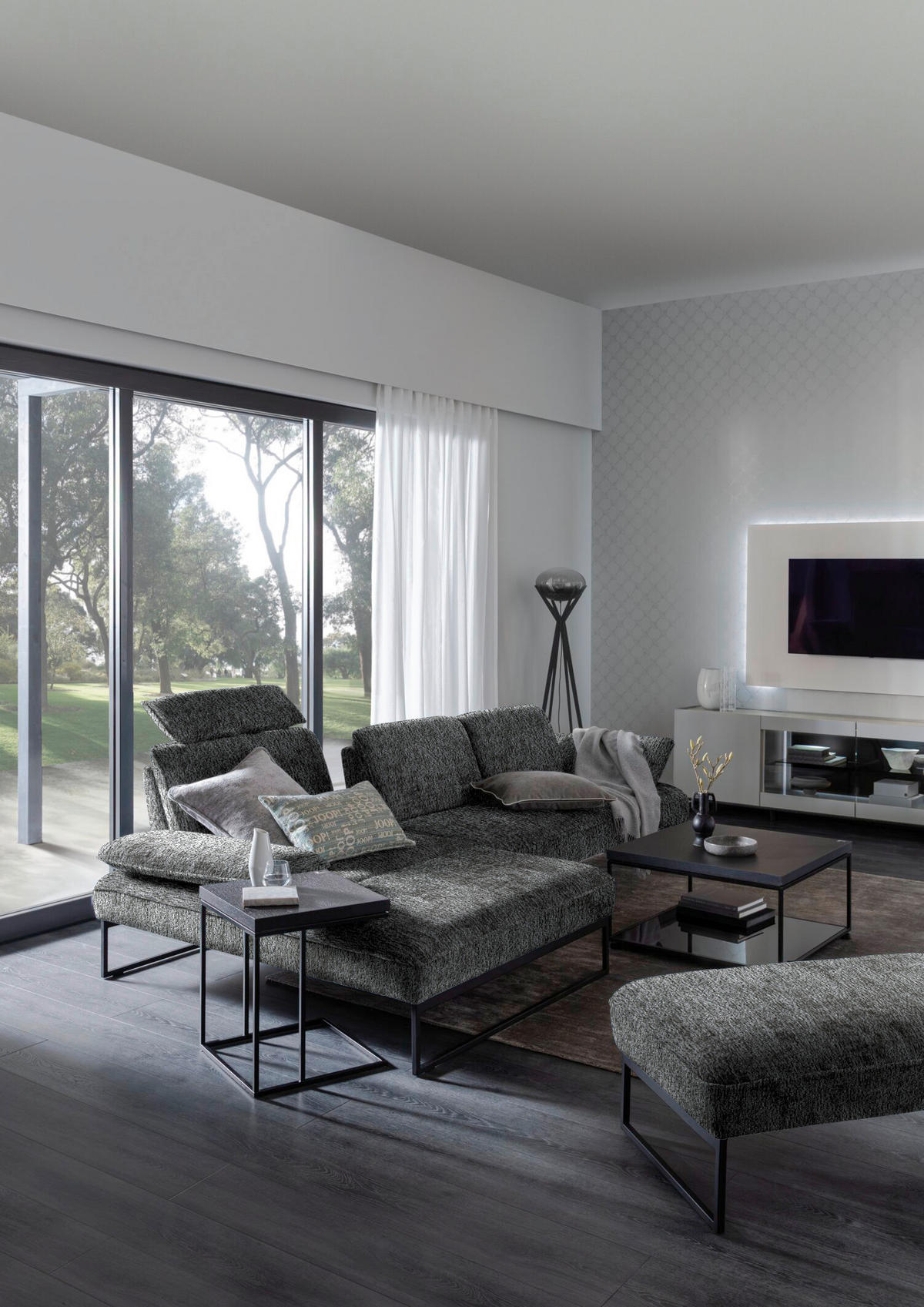 HOCKERBANK in Textil Anthrazit  - Anthrazit, Design, Textil/Metall (108/46/64cm) - Joop!