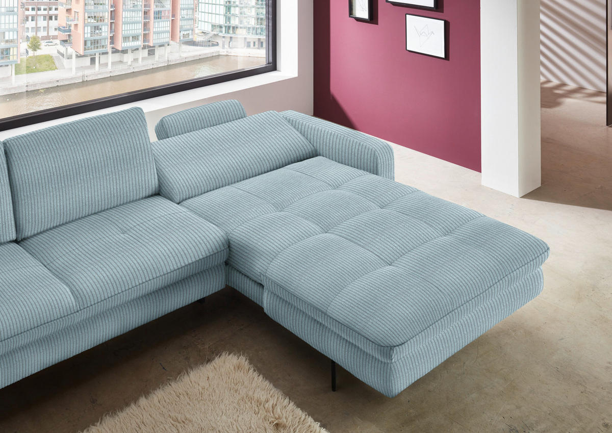 ECKSOFA in Cord Hellblau  - Schwarz/Hellblau, Design, Textil/Metall (302/178cm) - Beldomo Style