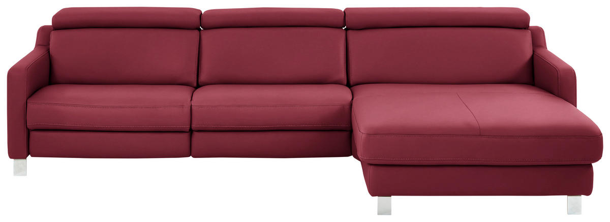 ECKSOFA Echtleder Bordeaux  - Chromfarben/Bordeaux, Design, Leder/Metall (291/176cm) - Valdera